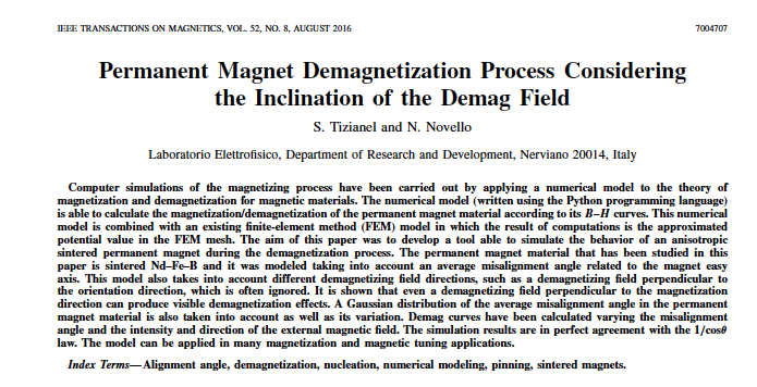 Article on IEEE, Transactions Magnetics Laboratorio Elettrofisico