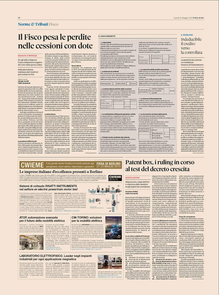 Laboratorio Elettrofisico article on Il Sole 24 ore