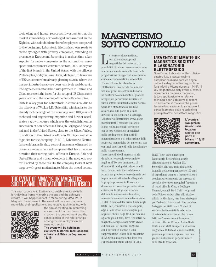 Laboratorio Elettrofisico article on HA Factory Magazine